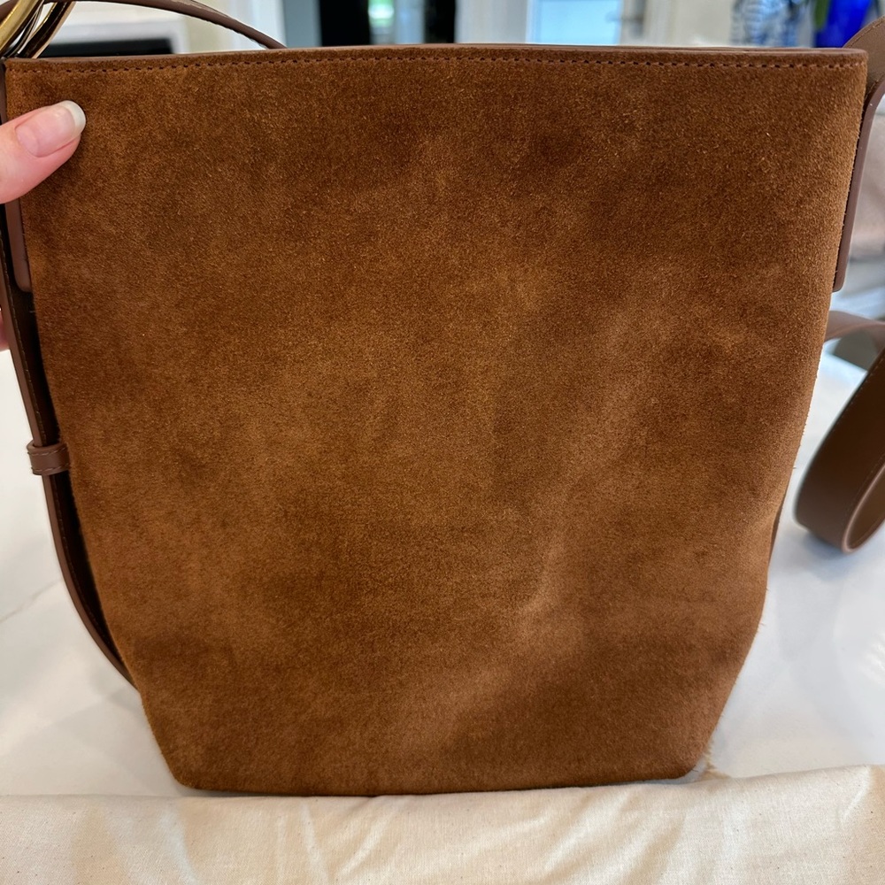 Quince Tan Suede Crossbody Bucket Bag - Picture 2 of 6